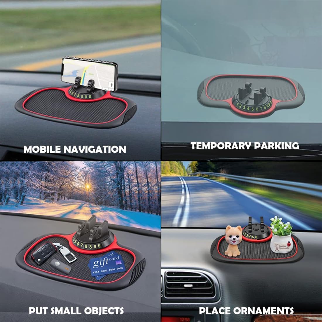 Multifunction Car Anti-Slip Mat Auto Phone Holder, Black, PVC, 24*19cm/9.4*7.4in