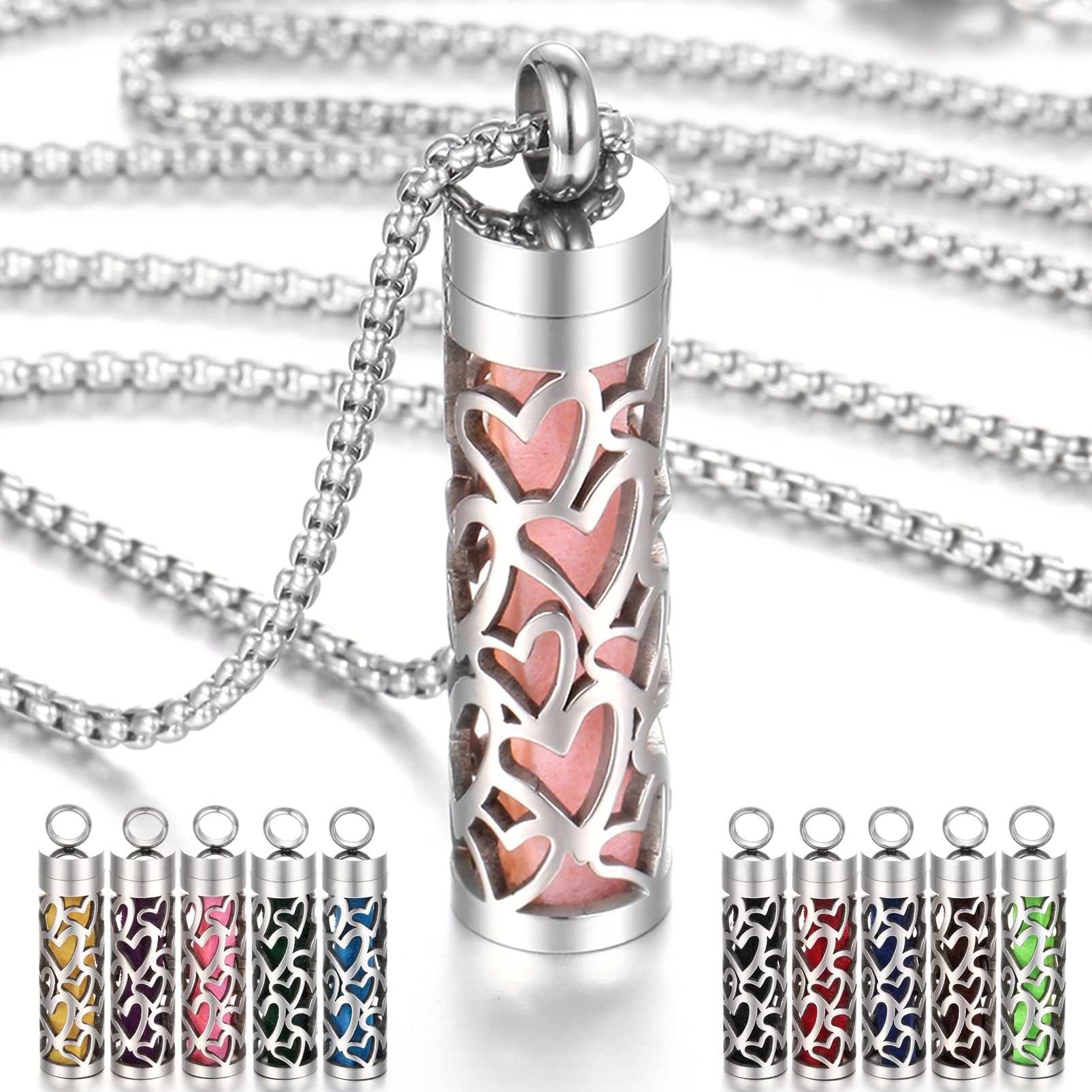JEAN SMILE Essential Oil Necklace for Women,Aromatherapy Pendant Necklace 316L Stainless Steel Diffuser Necklace,Essential Oil Jewelry Gift for Unisex,Christmas,Birthday XN046-00,Stainless Steel,No