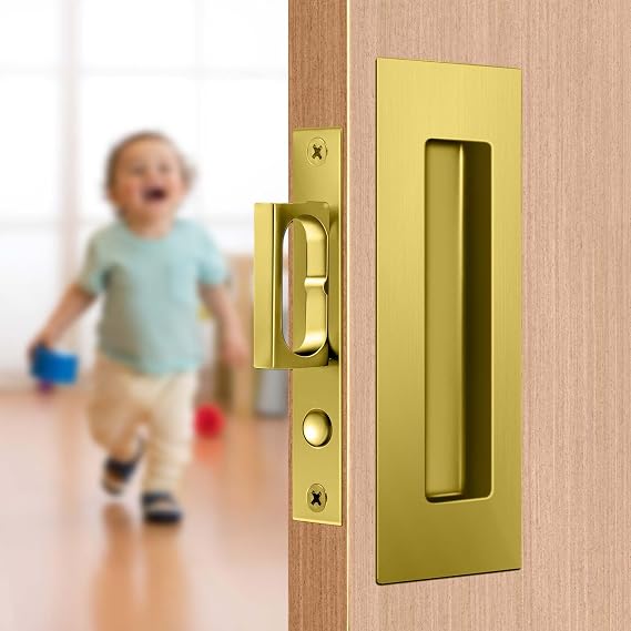 6-Inch Pocket Door Hardware Set - Complete 304 Stainless Steel Kit with Pop-Out Ring Pocket Door Handle, Edge Pull,Door Thickness Minimum 1 7/14 inches