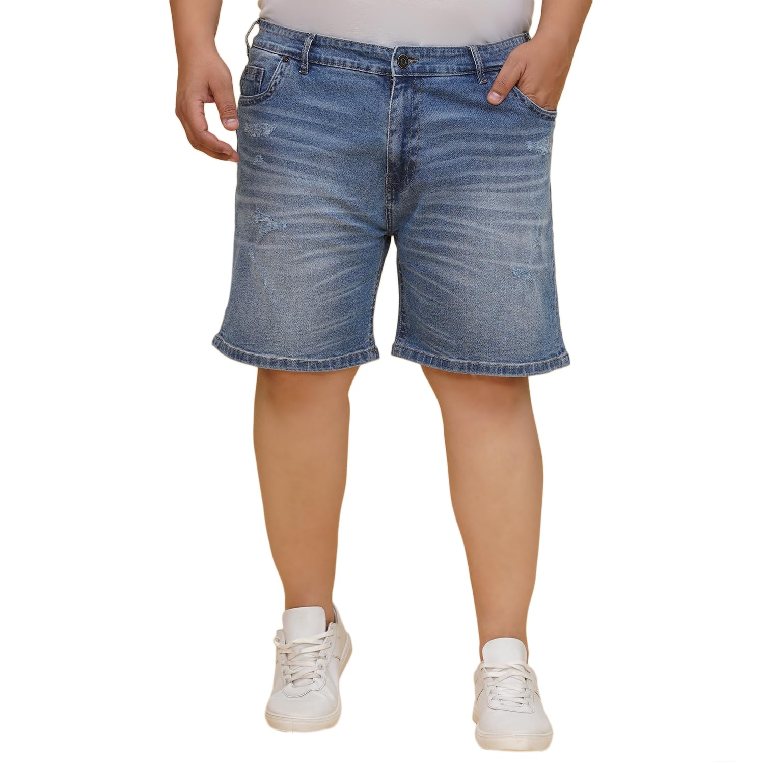 john pride Plus Size Men Regular Fit Mid-Rise Stretchable Distress Blue Denim Shorts (JPSOD13035_Blue)-picture-25