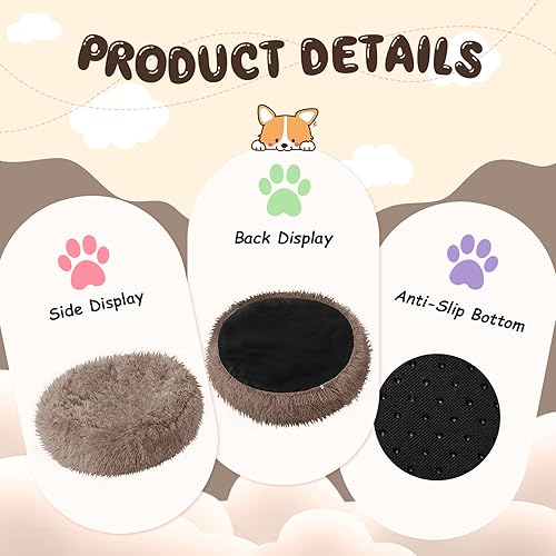 Miniatura 3 de 2 camas pequeñas para perros y gatos, antideslizantes, lavables, suaves para mascotas, antiansiedad, con forma de dona, de piel sintética esponjosa,
