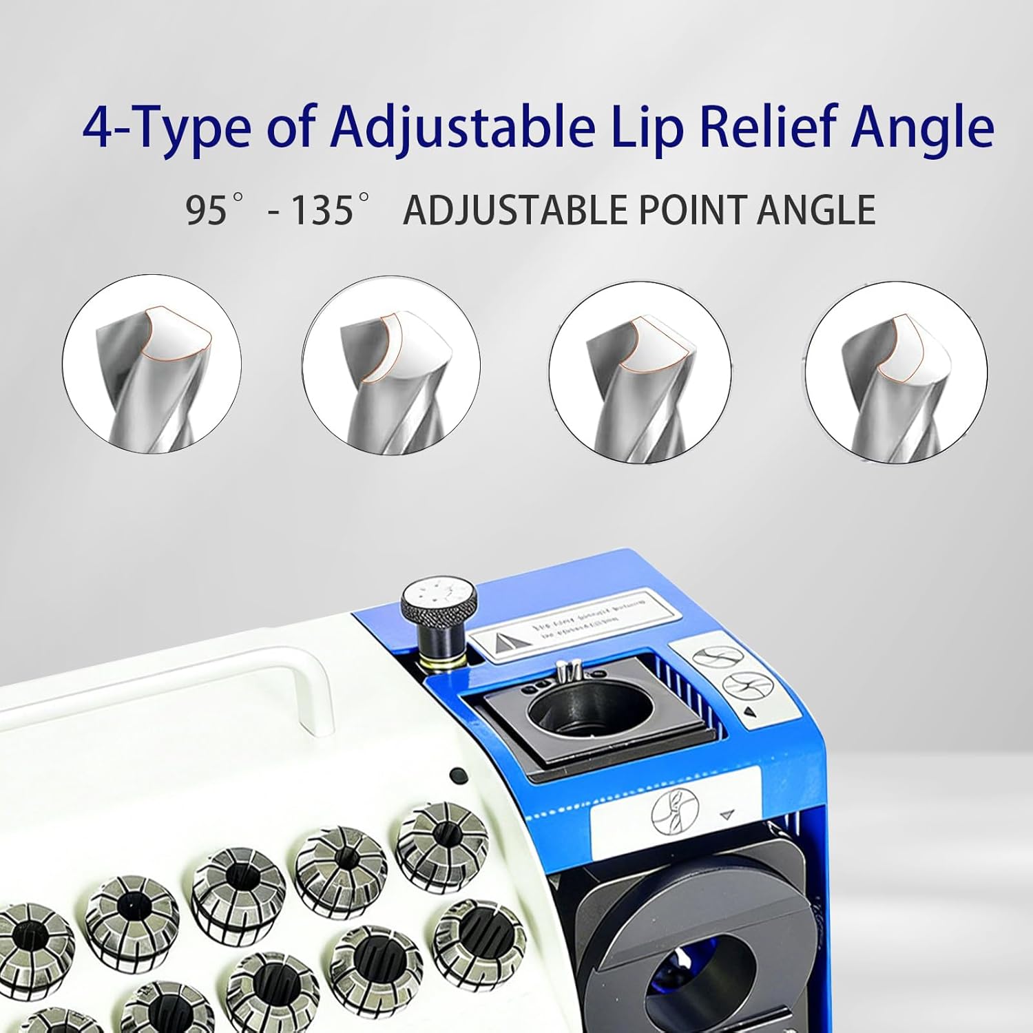 Drill Bits Sharpener, MR-13B Drill bit Grinding Machine 3-15mm, 95° to 135° Point Angle Adjustable Drill Bit Re-Sharpener, Portable Bits Sharpening Machine with 13 Collets MR-13B(3-15MM)
