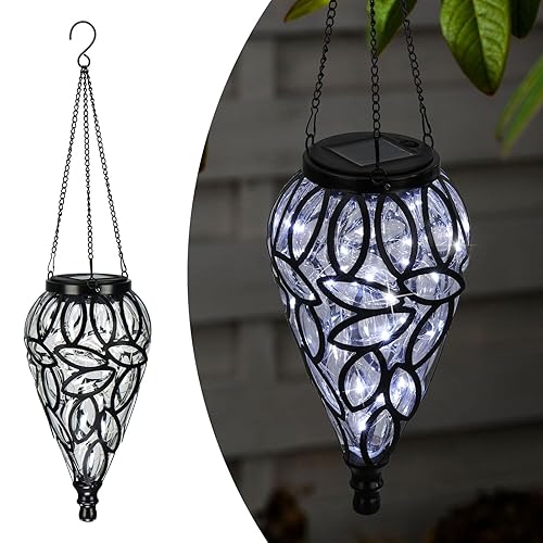 LEWIS&WAYNE Solar Hanging Lantern Outdoor Lights, Tear-Shaped 15 LEDs Cool