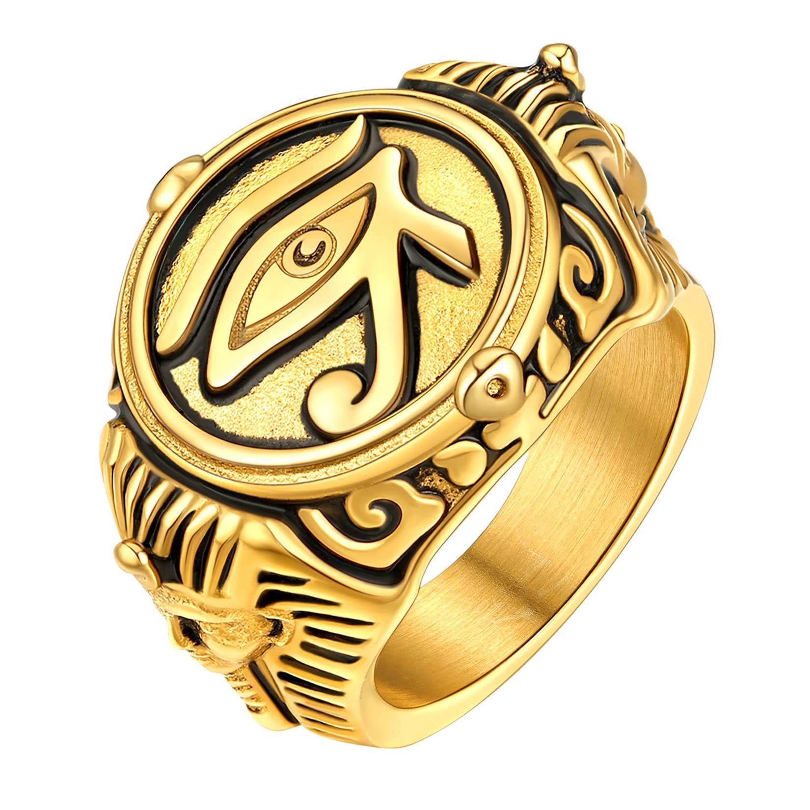 U7 Anillo Ojo de Horus Anillo Circular Antiguo Egipcia Acero Inoxidable Anillo para Hombre Joyería Vintage de Protección con Caja de Regalo