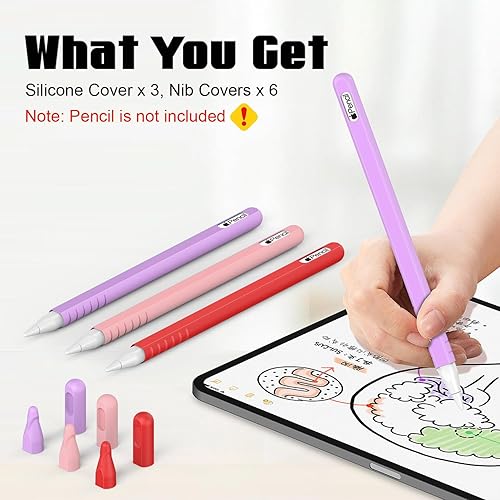 Miniatura 8 de Laviitp Paquete de 3 fundas compatibles con Apple Pencil de 2 generación funda de silicona para iPencil 2 Gen con cubierta de 6 puntas, accesorios