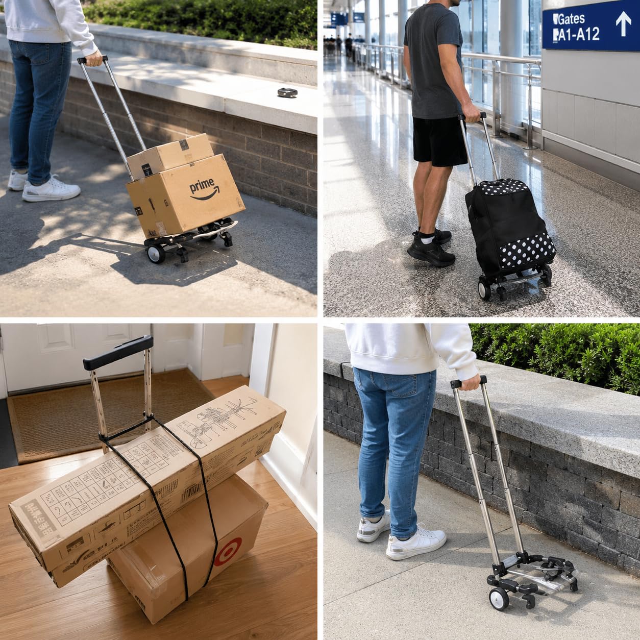 Japard Gepäckwagen mit 2 Rädern, faltbar, Geldbörsen-Trolley, tragbarer Reisewagen, kompakt, für Flugreisen, belastbar, 25 kg, kleinster faltbarer Tragewagen, geringes Gewicht