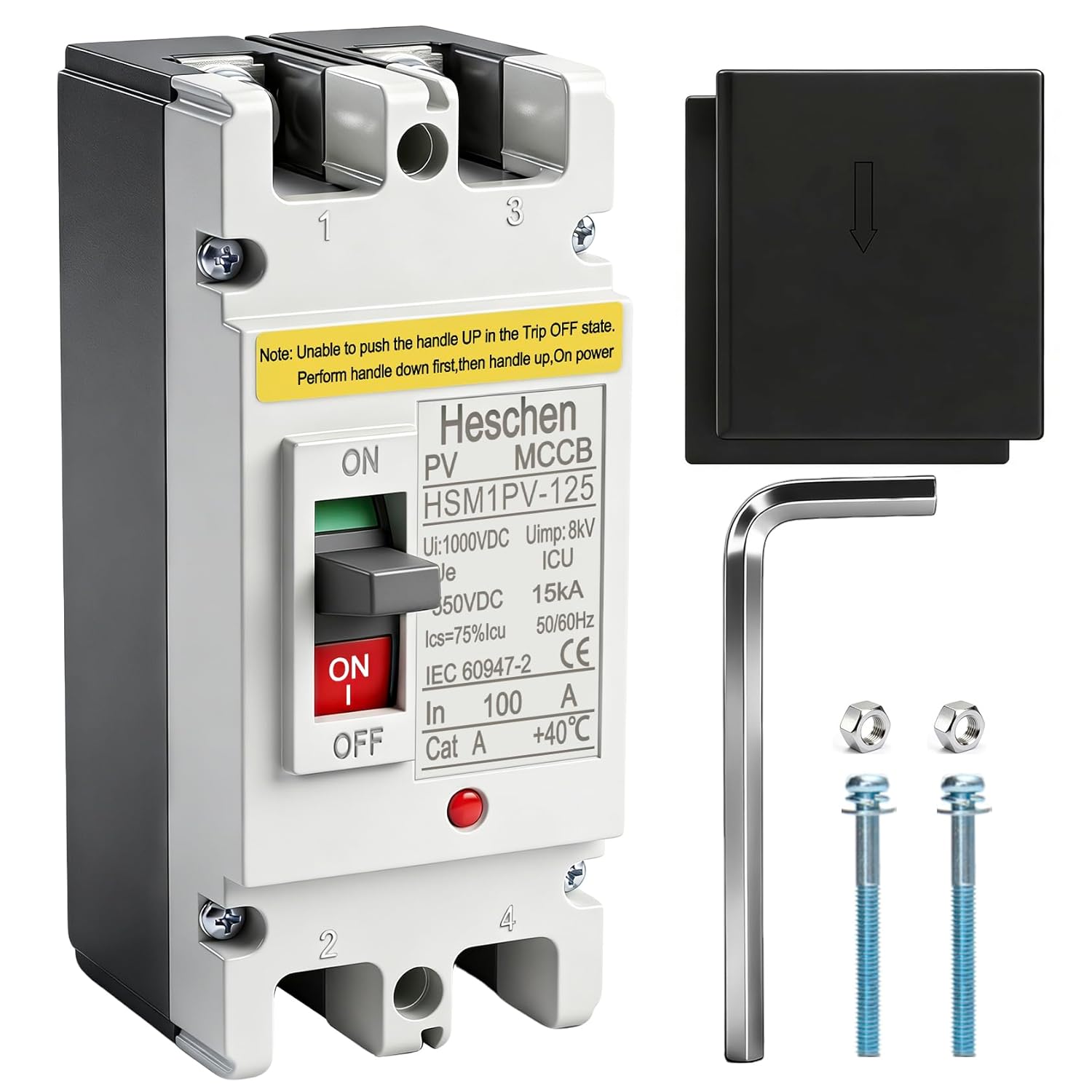 Heschen Molded Case Circuit Breaker, HSM1PV-125 2 Poles DC550V Solar PV System Solar Panels Grid Protection (100A)
