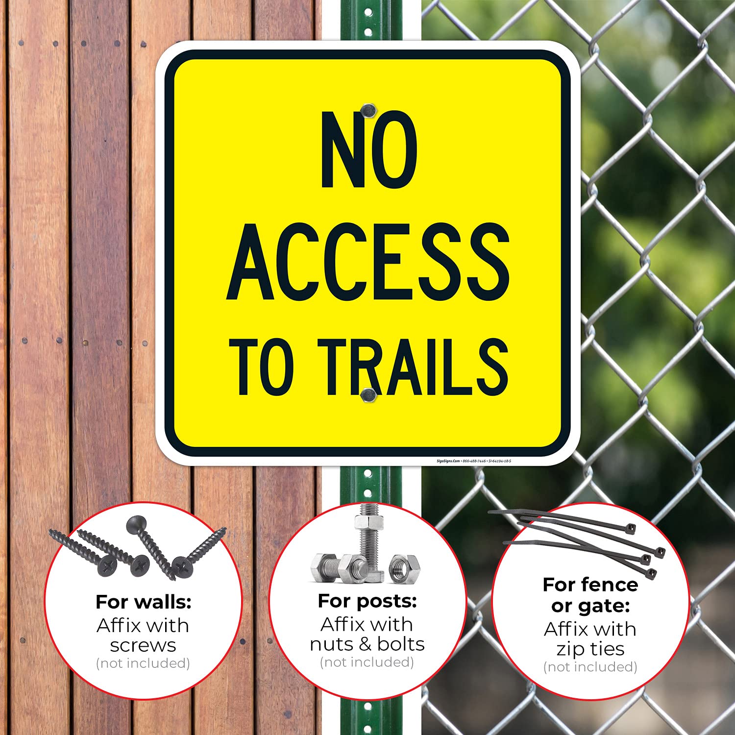 No Access to Trails Sign, 18x18 Inches, Rust Free .063 Aluminum, Fade Resistant, Made in USA