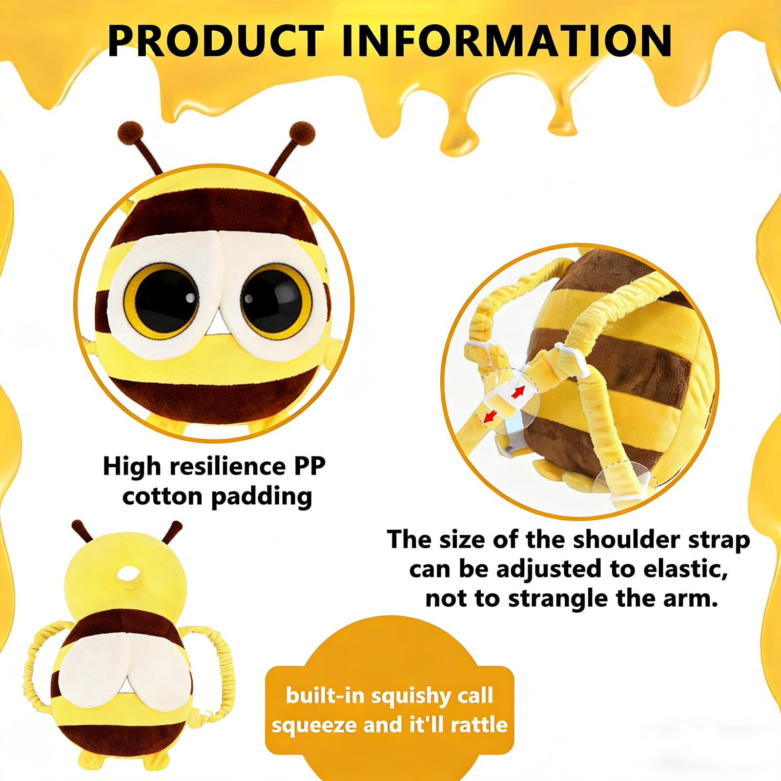 Coussin Anti Chute, Coussin Protection Tete With Genouillere Bebe, Protege Tete Chute, Crawling Aid, Honey Bee