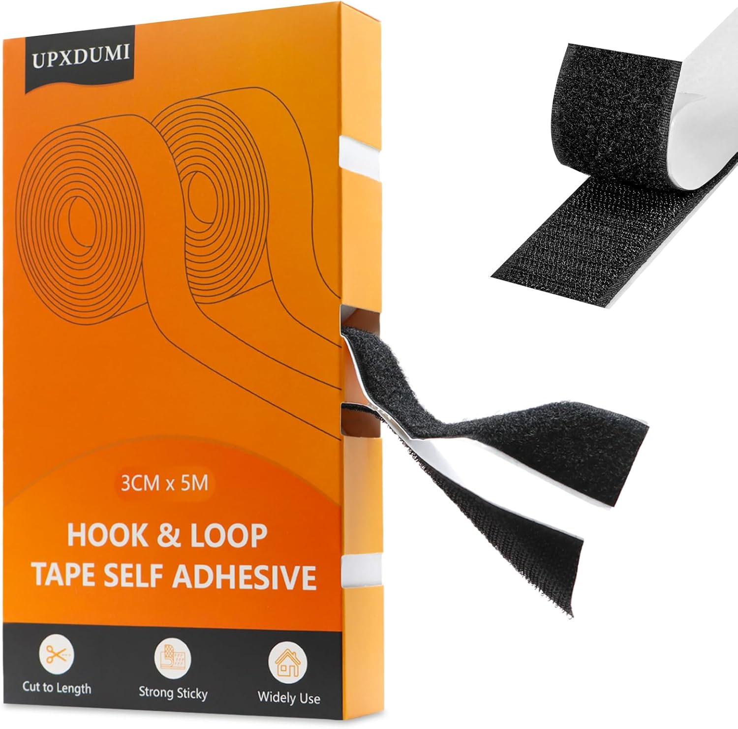 UPXDUMI 30mm x 5m Klettband Selbstklebend Extra Stark, Multifunktional Doppelseitiges Klett Klebeband Tape, Schwarz Klebe Klettverschluss Outdoor & Indoor für Stoff Fliegengitter Couch-Kissen Teppich