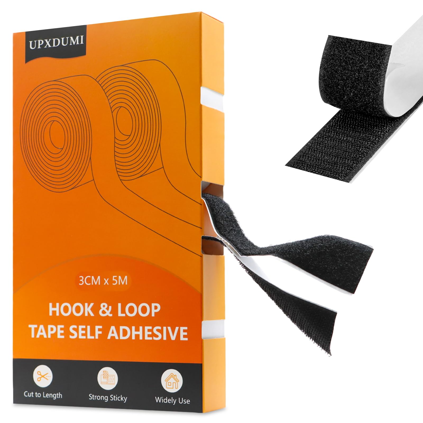 UPXDUMI 30mm x 5m Klettband Selbstklebend Extra Stark, Multifunktional Doppelseitiges Klett Klebeband Tape, Schwarz Klebe Klettverschluss Outdoor & Indoor für Stoff Fliegengitter Couch-Kissen Teppich
