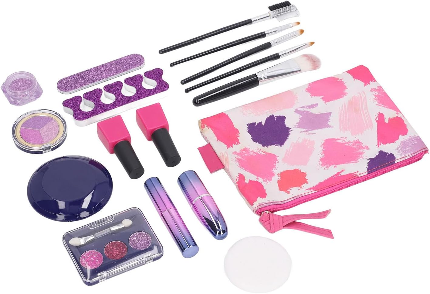 Alomejor Kids Make Up Set, Fashion Portable Makeup Kit with Cute Bag and Real Brushes, Washable Safe for Girls Children Over 8 Years