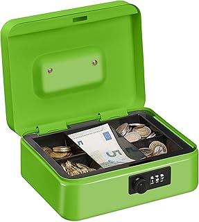 Relaxdays Geldkassette, 3-stellige Zahlenkombination, Münzeinsatz, Geldkasten Eisen, Kasse, HBT 8,5x20x17 cm, grün