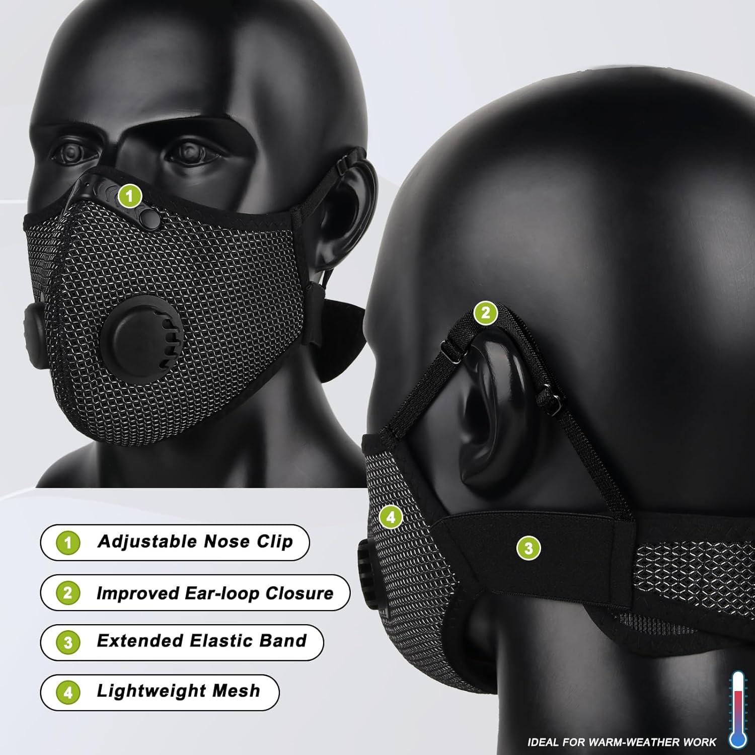 BASE CAMP Silver and Black Upgrade M Plus Dust Mask, Reusable Respirator Face Mask with 6 Activated Carbon Filters, Safety Work Masks for Woodworking, Construction, Yard Lawn Paint, Dust