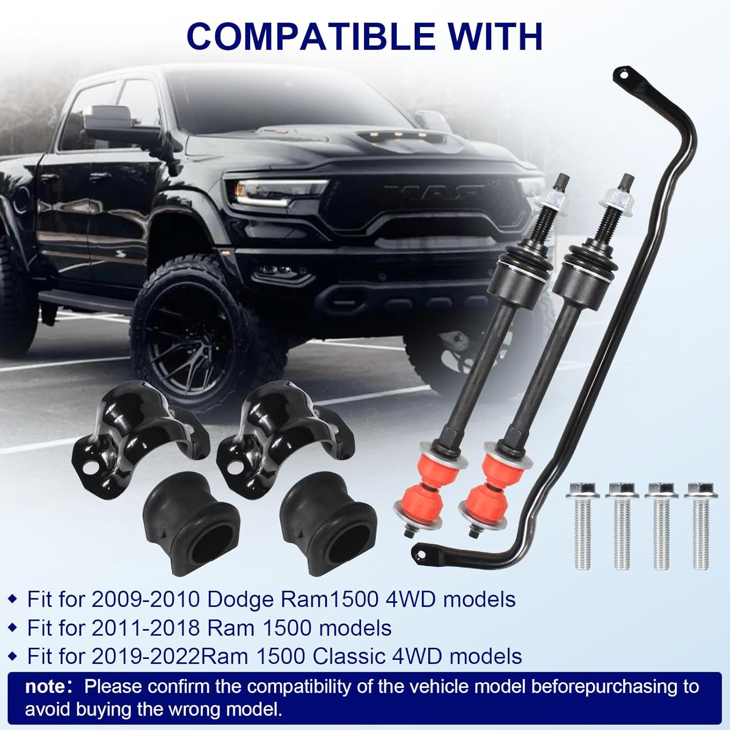 Front Suspension Stabilizer Bar 55398938AC & K80894 Sway Bar Link Kit with Bushing Kit Fit for Dodge Ram 1500, 2011-2018 Ram 1500, 2011-2018 Ram 1500, 2019-2022 Ram Classic 1500 4WD,Replace 55398938AB