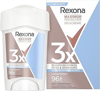 Rexona Women Maximum Protection Anti Transpirant Deo Creme Clean Scent Deodorant mit 96 Stunden Schutz gegen starkes Schwi...