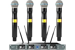 4 Channel Wireless Microphone System with 4x100 UHF Adjustable Frequency Metal Cordless Mic