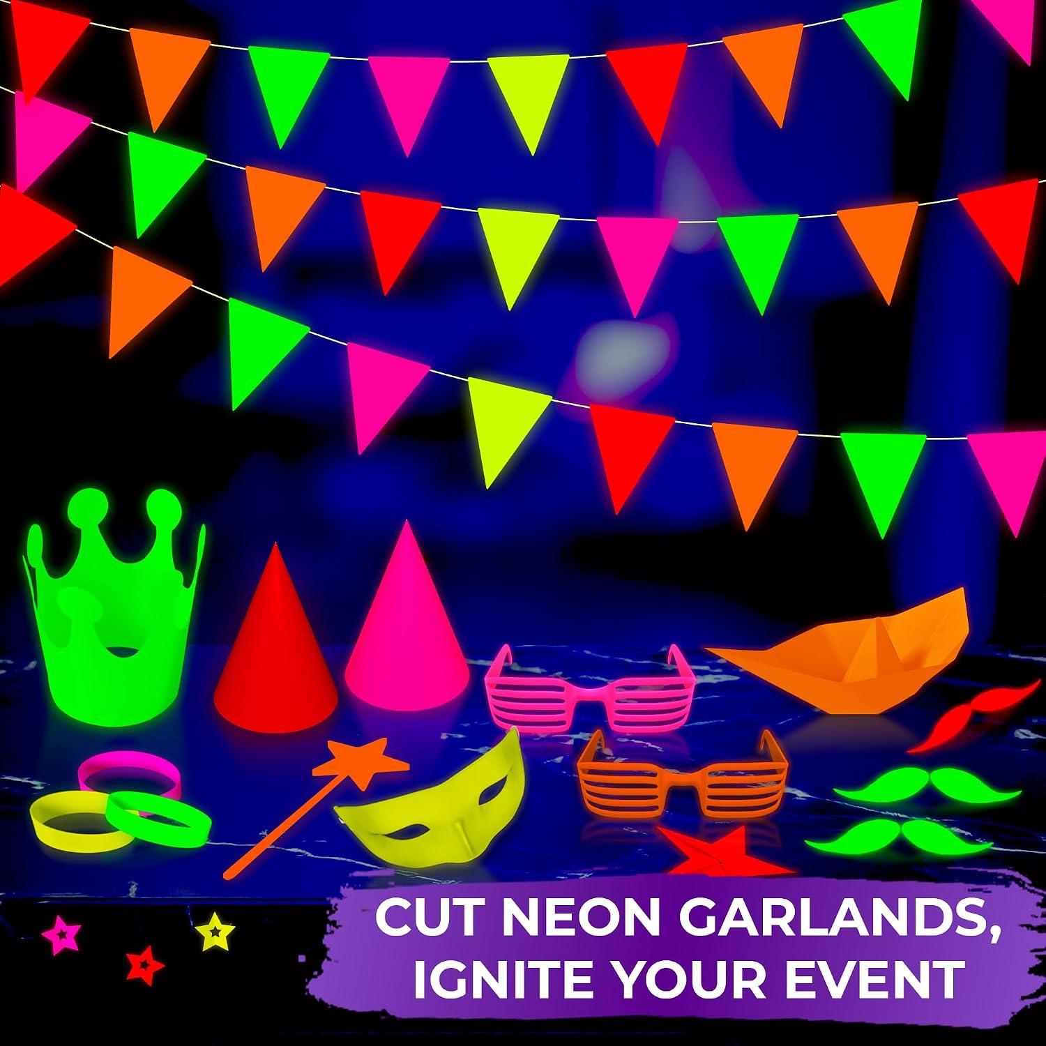 25 Pcs UV & Black Light Glowing Neon Cardstock Multicolor Pack - Two-Sided, Not Suitable for Printers, Glow in The Dark Paper Sheet Bulk for Party & DIY - Thick [250 GSM] Neon Paper Set with 5 Colors
