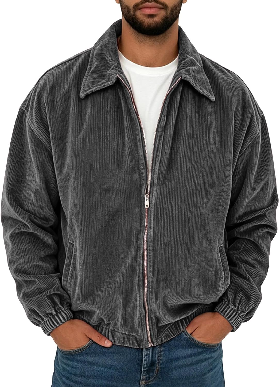 Mens Corduroy Zip Up Jackets Casual Long Sleeve Fall Winter Coats