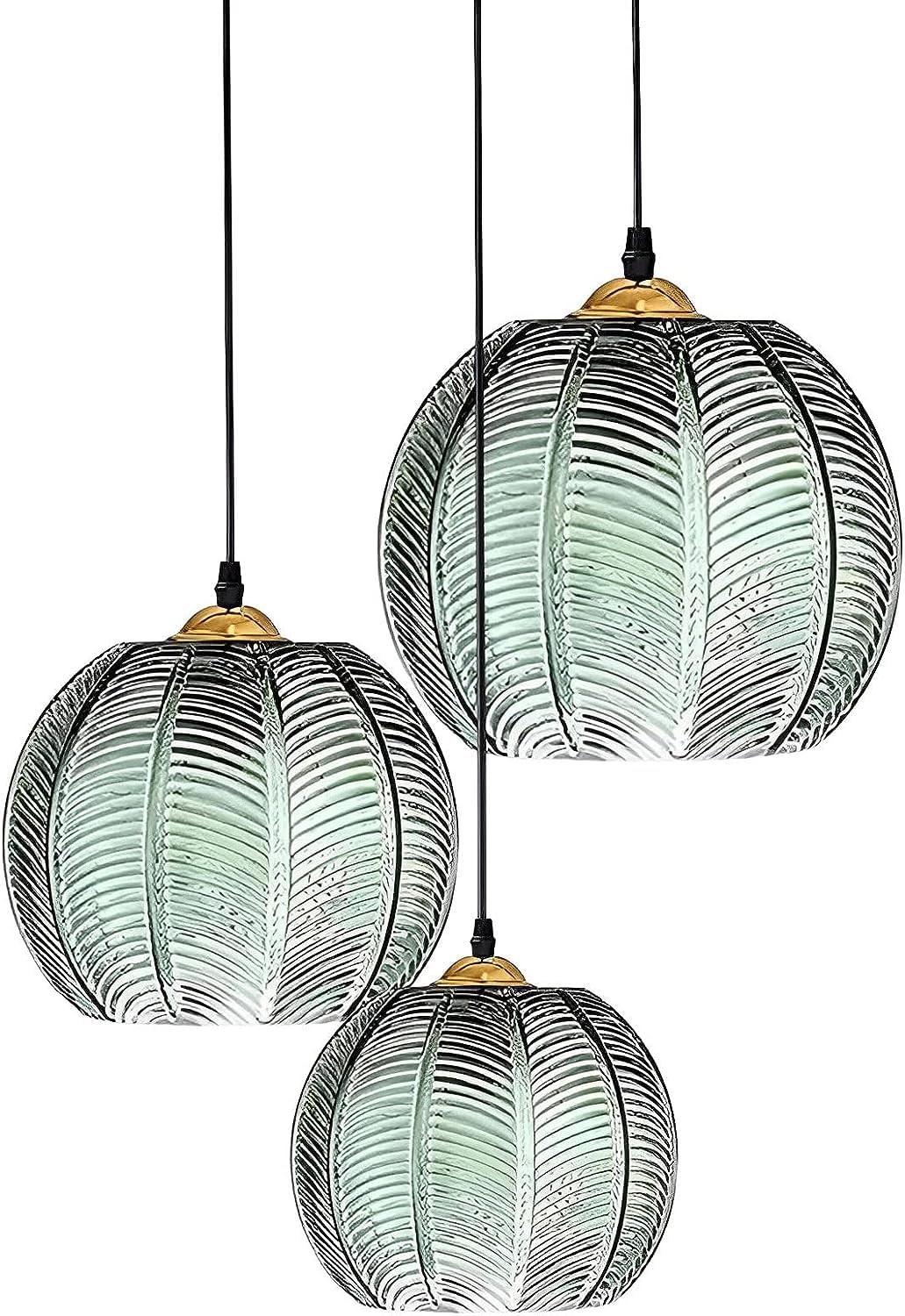 SXSHEYS Nordic Green Blown Glass Pendant Light - Adjustable 3-Light Cluster for Dining Room, Living and Kitchen Island