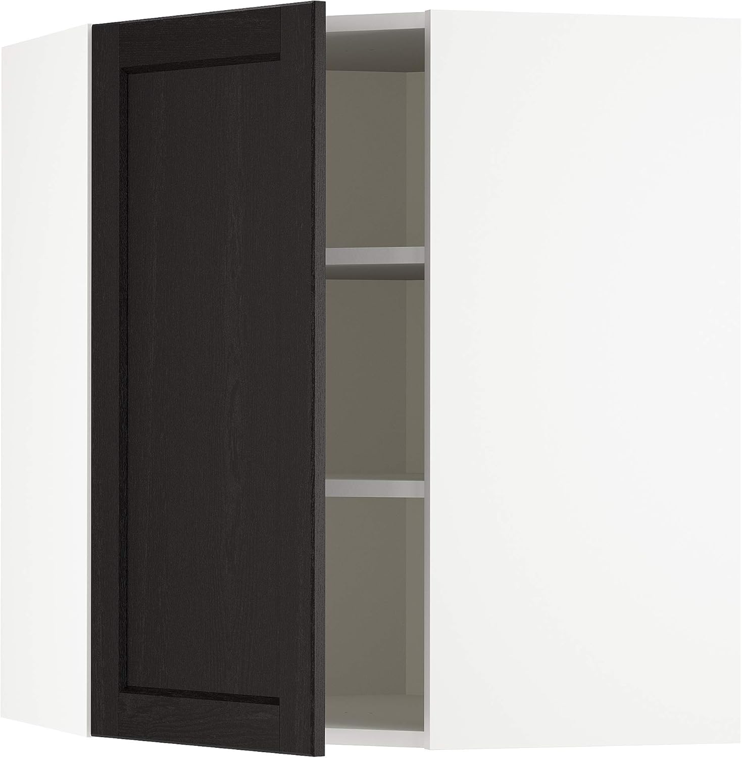 METOD Corner wall cabinet with shelves, white/Lerhyttan black stained, 68x80 cm