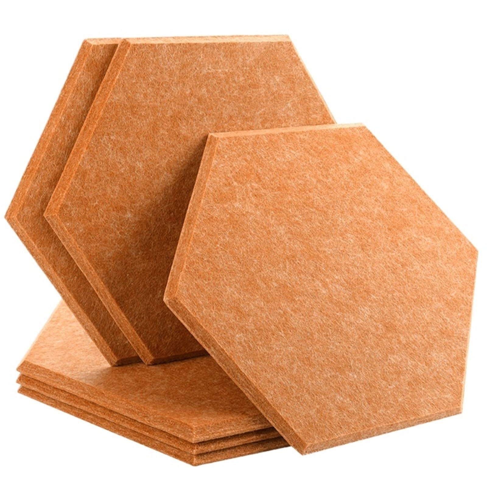 Panel Acustico Paneles de pared con absorción sonido, 6 piezas, aislamiento decorativo for dormitorio para Oficinas(12-Milk Coffee,Large Hexagon,0.8cm Medium Density)