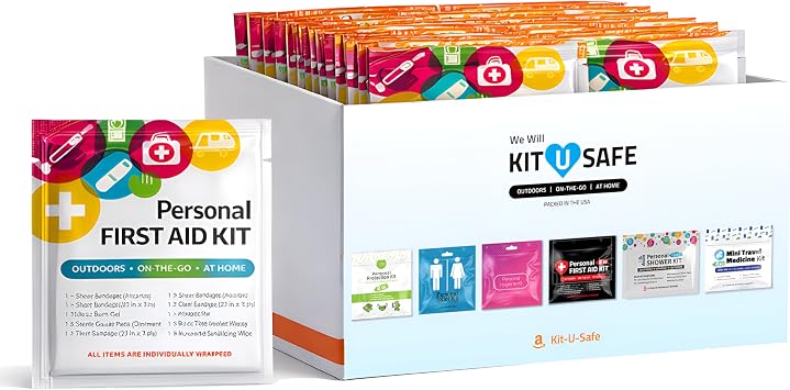 60-Pack Bulk Mini First Aid Kits Individual Grab-and-Go Packs for Schools, Businesses, Relief Efforts, and Employee Wellness Travel Size Emergency Kits Multi-Color