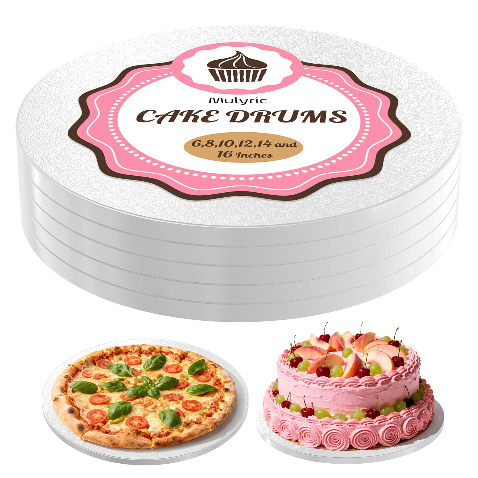 16 Inch Cake Boards Round - 5 Pcs Sturdy 1/2" Thick Greaseproof Cake Drums for Wedding & Birthday Multi-Layer Cakes, White Food-Grade Cardboard Base (5 Pcs, 16 Inch)
