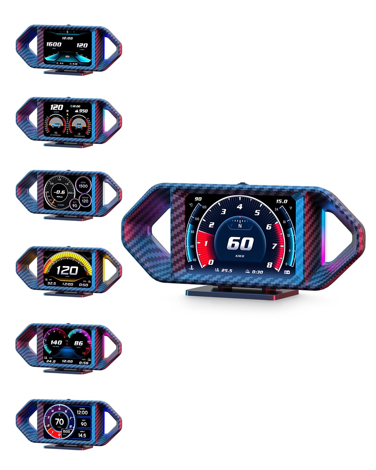 GEARMONSTER Wyświetlacz Head Up OBD2 + GPS 2-w-1 Uniwersalny samochodowy HUD Cyfrowy Tachometr z wskaźnikiem obrotów i temperatury chłodziwa, z wysokościomierzem i pomiarem nachylenia i wiele innych