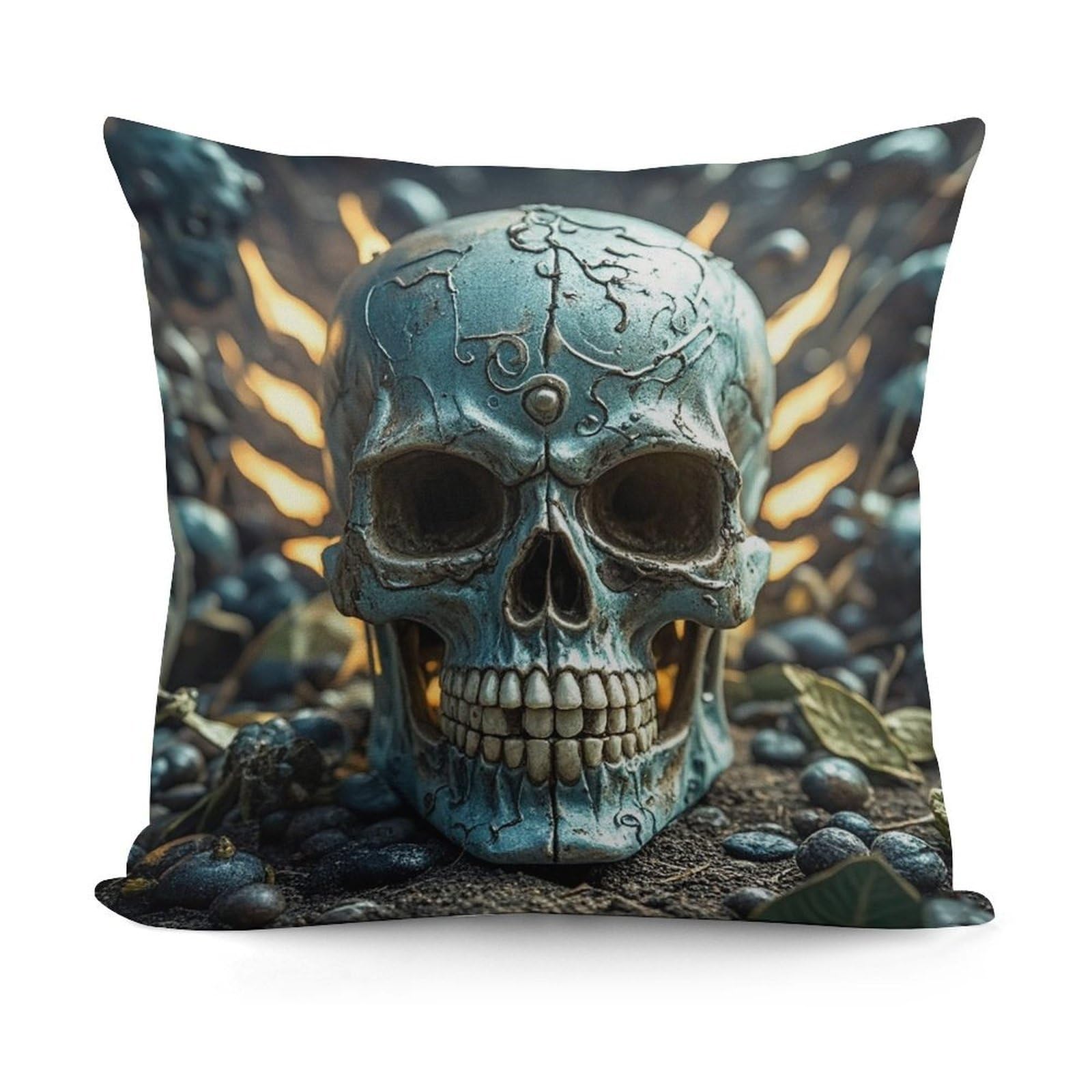 FekiLoot Cool Evil Skull Throw Pillow Cover Cozy Plush Cushion Case Soft Decorative Pillow Cover Square Cushion Covers Modern Pillowcase for Sofa Living Room Couch Bed Home Decor 18x18 Inch