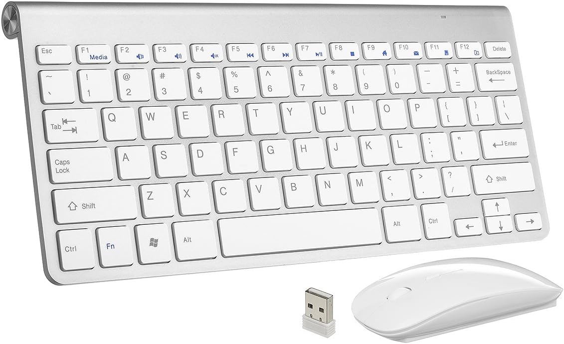 Wireless Keyboard and Mouse Combo, Hi-Azul Compact Ultra Slim 2.4GHz Wireless Keyboard with 78 Keys and Power-Saving Mouse for Home&Office Use (Silver)