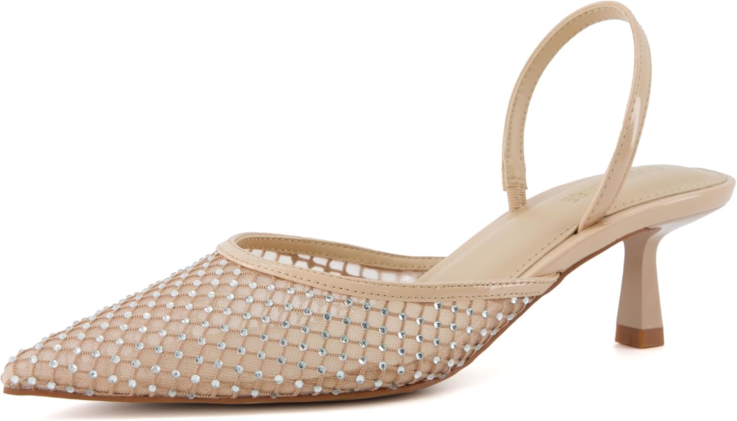 CUSHIONAIRE Women’s Affair Rhinestone Mesh Kitten Heel Slingback Pumps +Memory Foam, Wide Widths Available