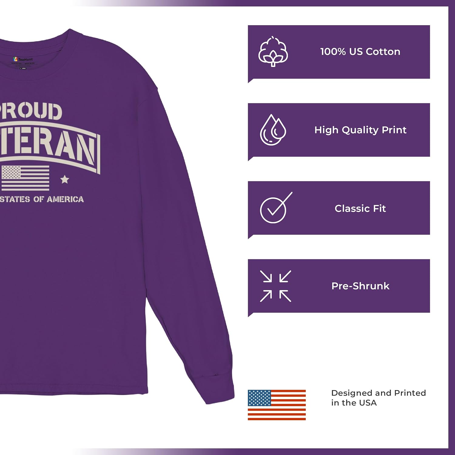 Proud Veteran Long Sleeve T-Shirt Veteran's Day Military Honor US Flag Army Air Force RED Friday American Patriot