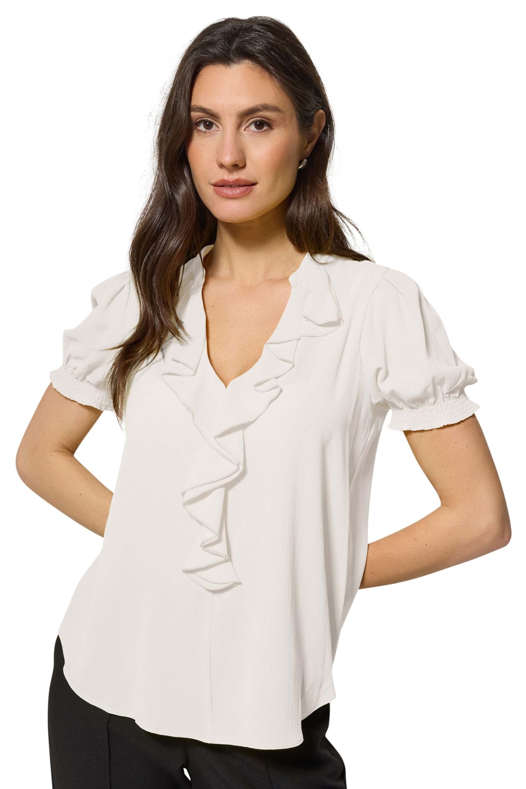 M&Co Women's Frill Front Blouse in White | Size: 18
