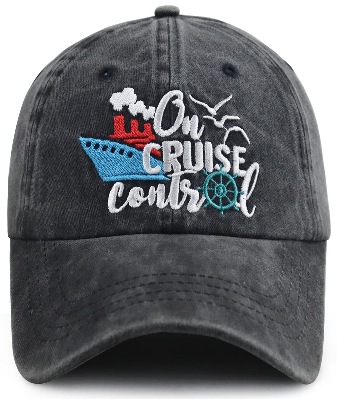 On Cruise Hat Control Baseball Caps for Men Women, Adjustable Embroidered Wash Cotton Vintage Retro Outdoor Hat One Size Black