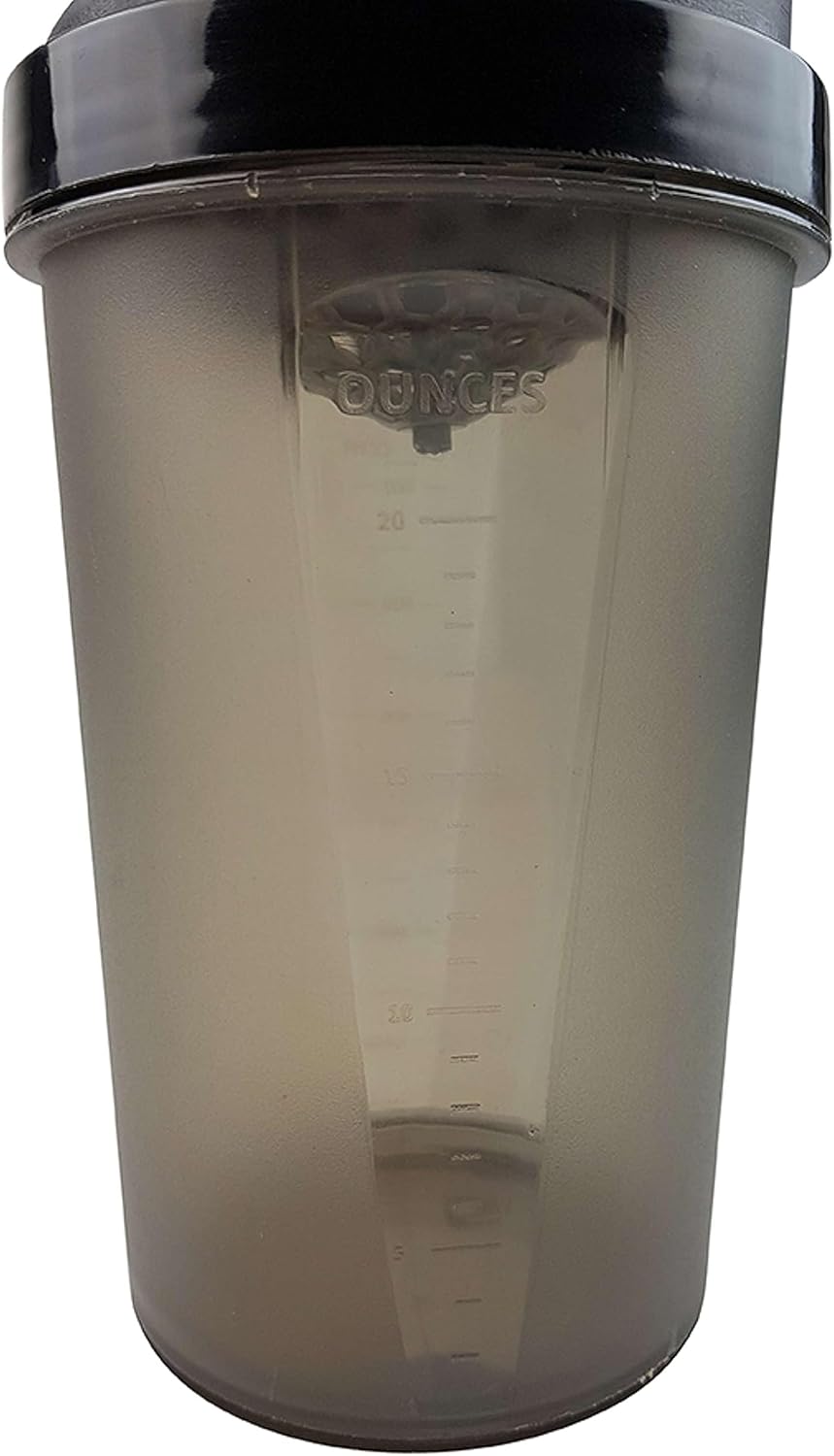 Close-up of the Tunturi Protein Shaker's side, showing ounce measurements.