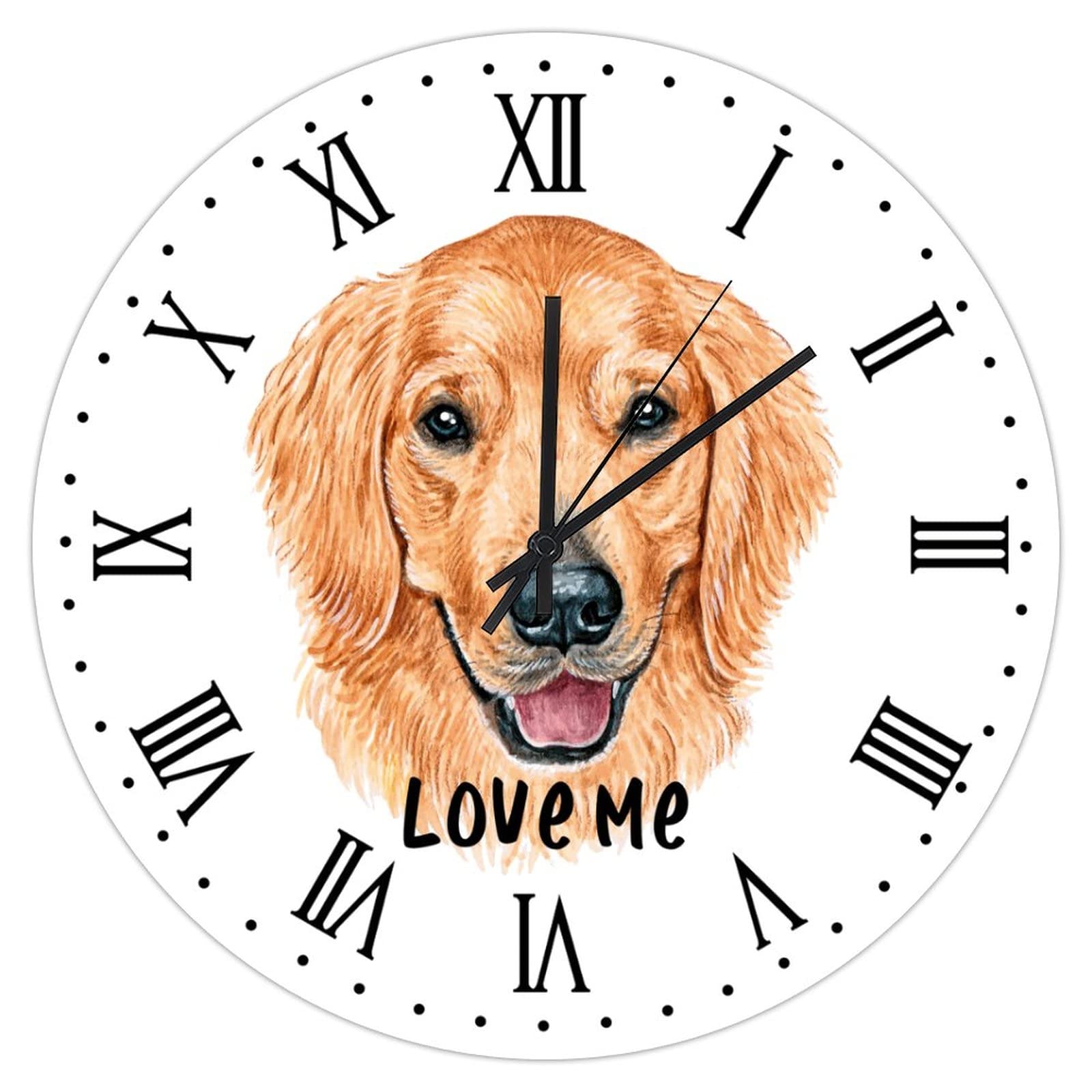 Horloge murale silencieuse Golden Retriever en bois pendule vintage rétro cuisine salon 30cm