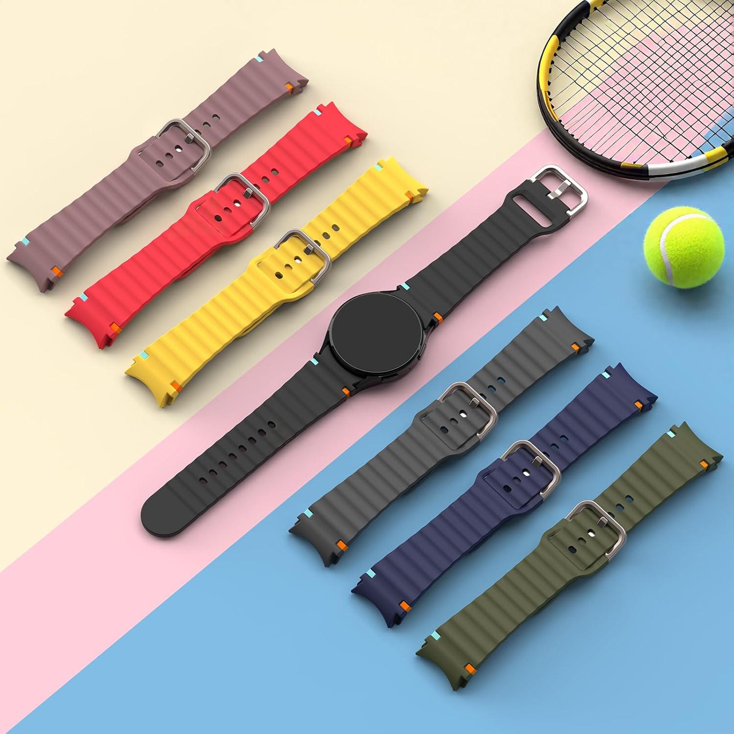 6 Pack Sport Band Compatible with Samsung Galaxy Watch 7 Band 40mm 44mm, No Gap Soft Silicone Strap for Galaxy Watch 6 5 4 FE/Galaxy Watch 6/4 Classic 47mm 43mm 46mm 42mm/Watch 5 Pro 45mm Men Women - Image 5