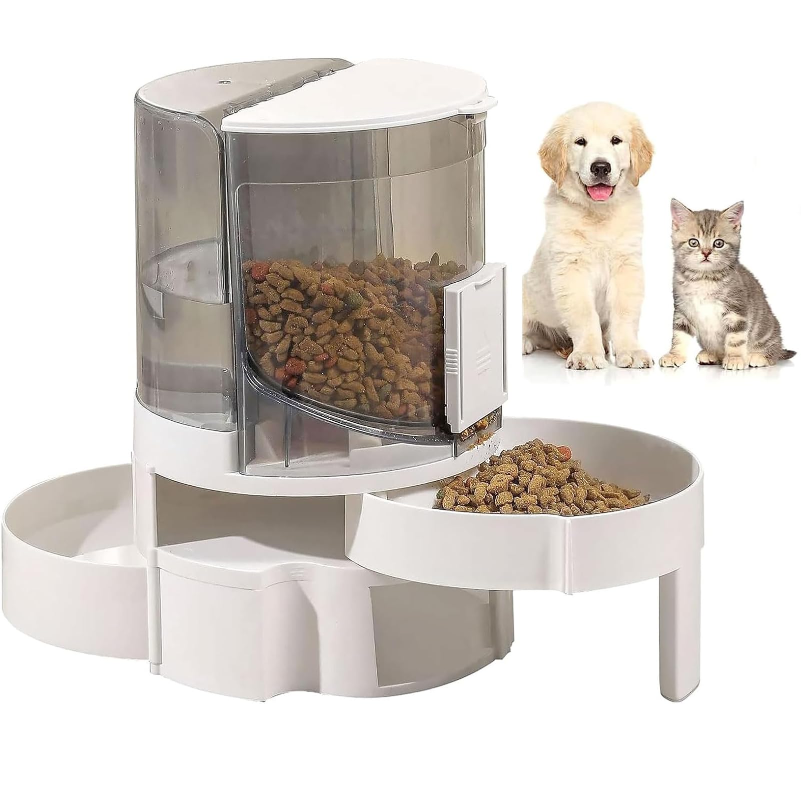 Automatic Cat Feeders, Double Bowl Pet Feeding Station Water Dispenser, Pet Food Dispenser for Cat & Small Dog, Outdoor Pet Feeder, Adjustable Portion Control