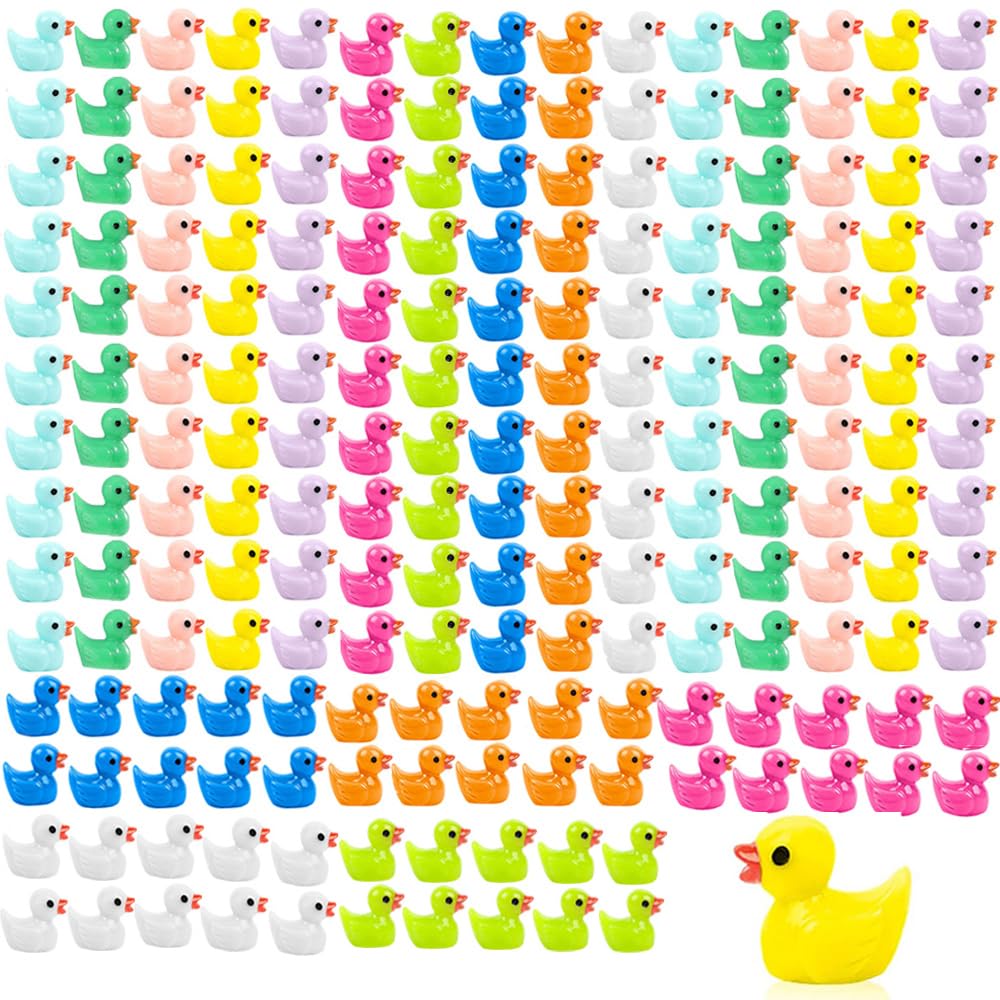 200 Pcs Mini Ducks 10 Colors Miniature Figures Charms Ornament Potted Micro Fairy Garden Landscape Aquarium Hide Tiny Duck for Craft, Dollhouse, Home Decorations?Random Color?