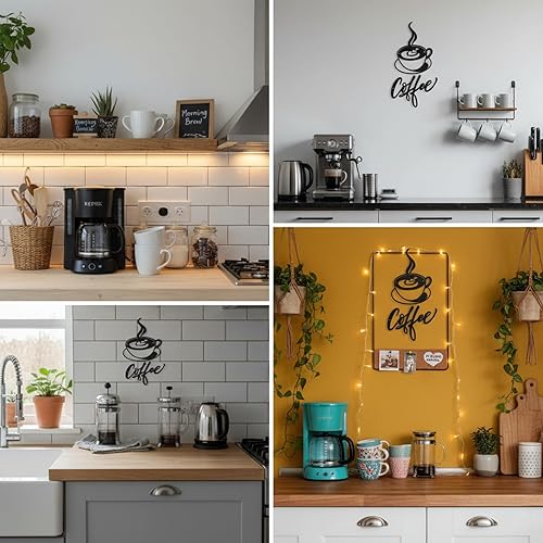 Miniatura 9 de Aimto Decoración de pared metálica de café, cafetería, oficina, cocina (11 pulgadas, negro, juego de 2)