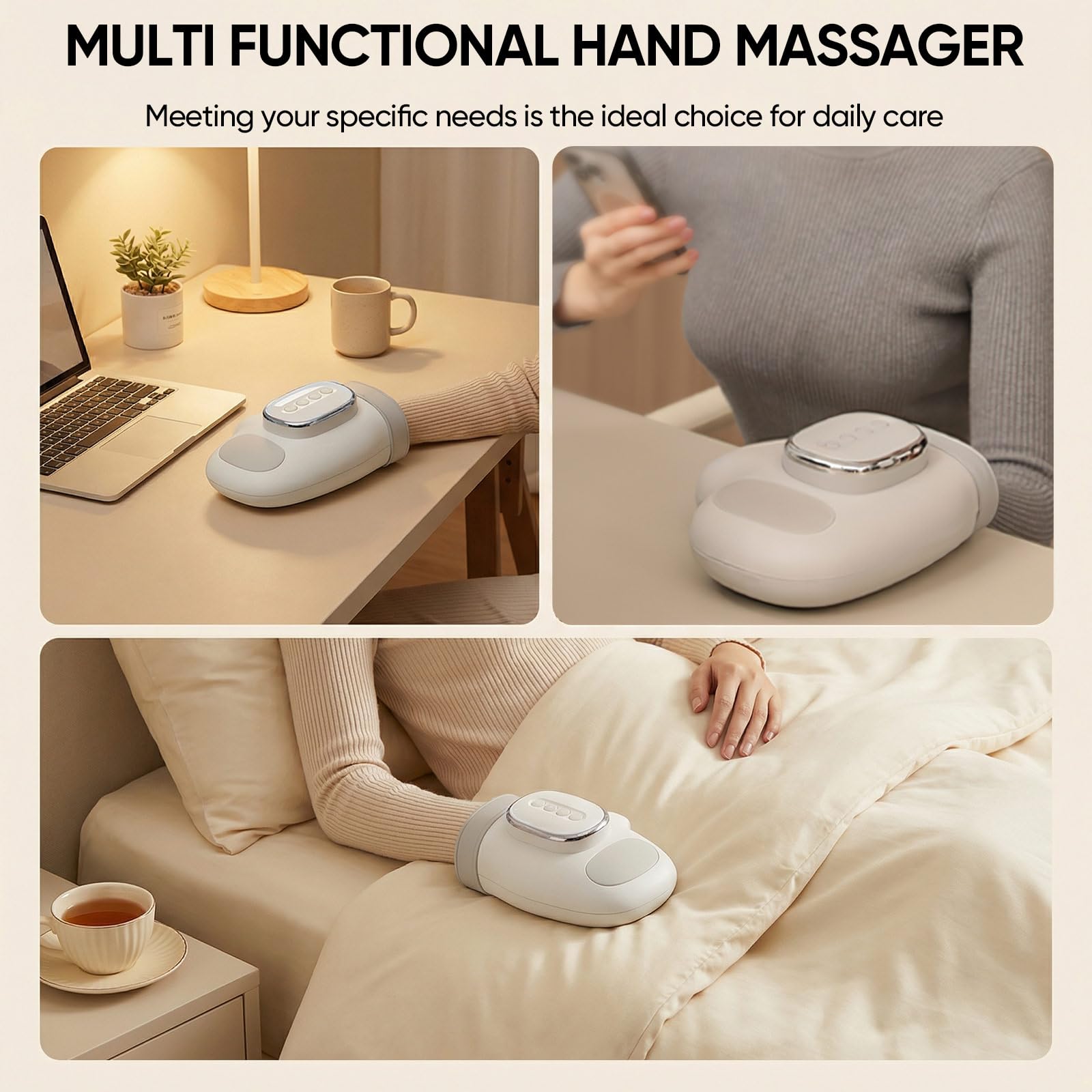 Masajeador de mano artrosis, masajeador de mano, masajeador de mano eléctrico, 3 modos y 5 varillas, con termoterapia, amasado similar a las manos humanas, regalos para familiares y amigos
