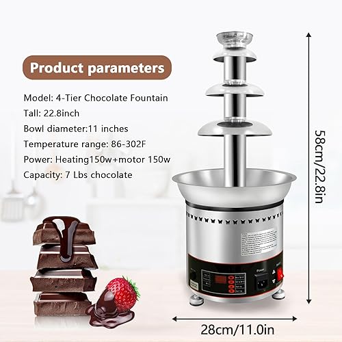 Miniatura 6 de Máquina comercial de fuente de chocolate, fuentes de chocolate para fiestas, bodas y fiestas, máquina de fuente de chocolate de 4 niveles para