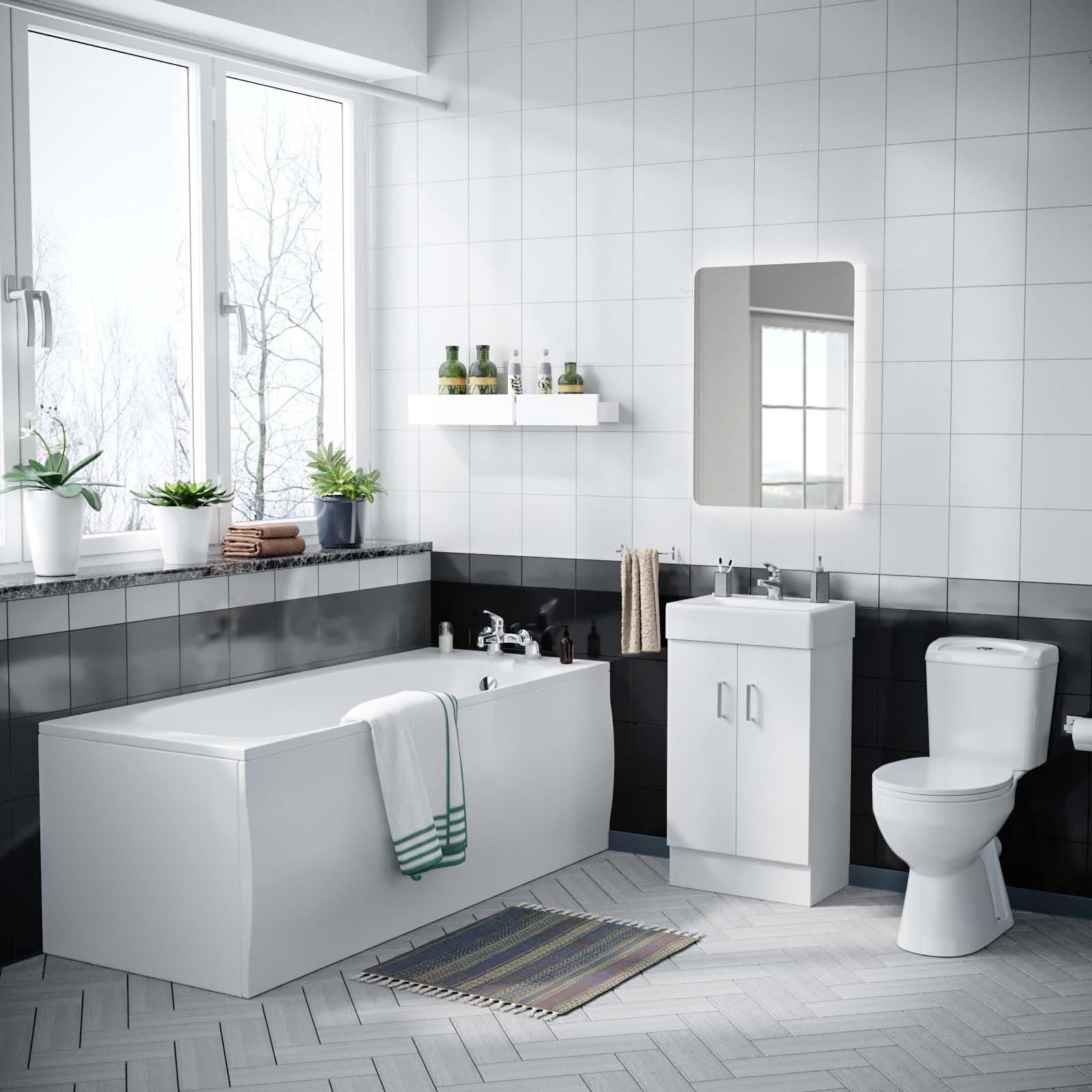 Nes Home 450mm Freestanding Basin Vanity Unit, Toilet & Round Bath With Panels