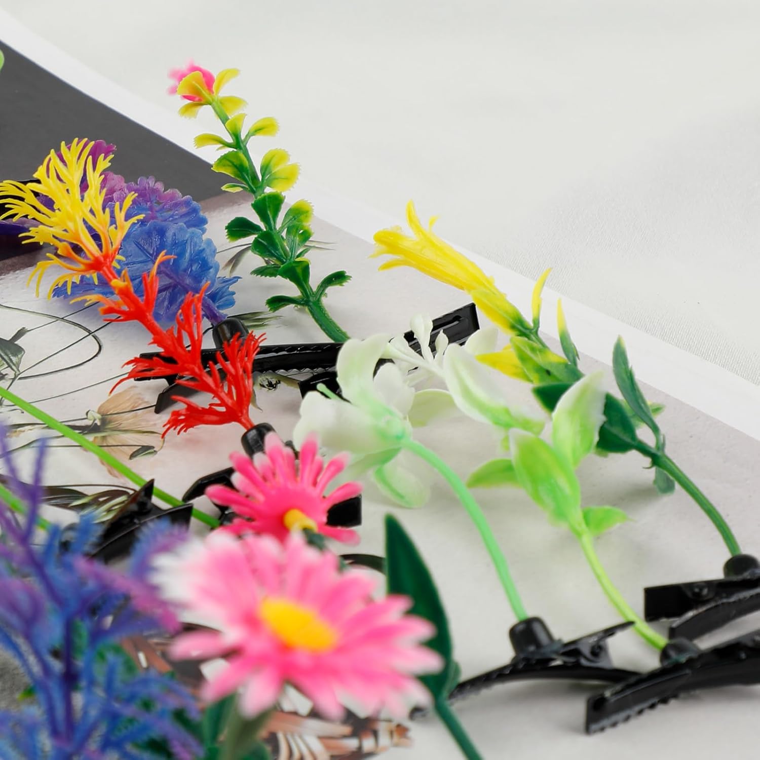 200個 豆もやしヘアクリップ、ミックススタイル 面白い植物ヘアピン 小さな草の芽クリップ、花 蝶 キノコ 小さな草 ヘアピン かわ