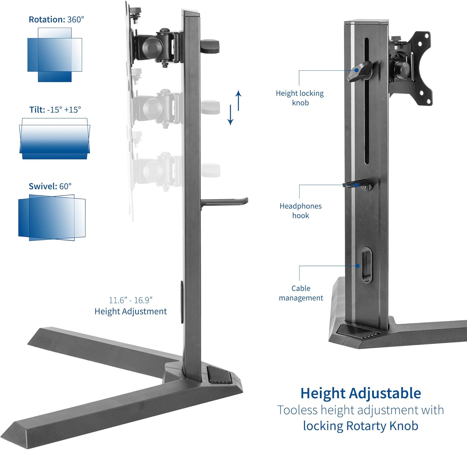 80% оƒƒ Dіѕсоunt VIVO Black Freestanding Single Monitor Mount, Pro Gaming Desk Stand with Headphone Holder, Height Adjustable Mount for 1 Screen up to 32 inches, STAND-V101F