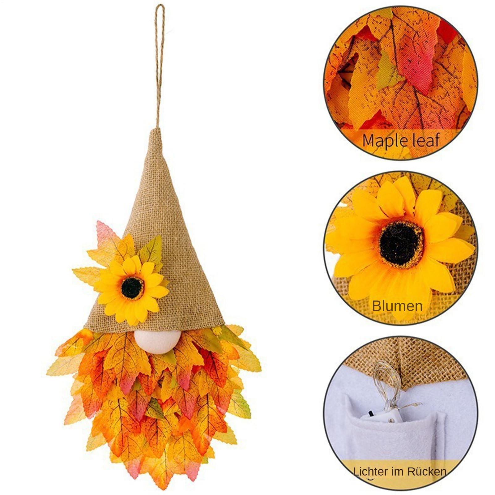 21 x 37 cm Wichtel Türkranz Herbst Mit Led Licht, Herbstkränze Für Haustür, Herbst Girlande Deko, Deko Girlande Für Außen Eingang Haus Wand Küche Erntedankfest