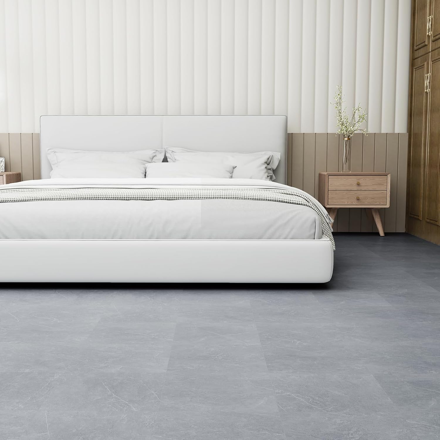 Laminate Flooring - 20 Tiles Self Adhesive Floor Tiles with Stone Texture,12×12 inch, 1.5mm Thick Ideal for Bedroom,Kitchen,Living Room(1.86m²,Grey Stone) 20 Sq.Ft/ 20 Tiles Grey Stone