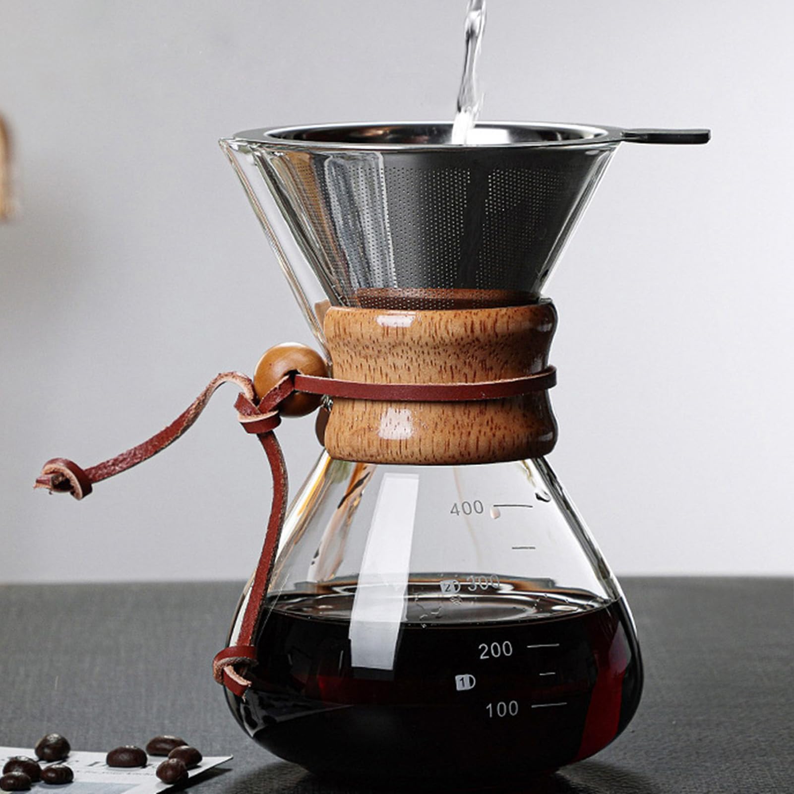 HERCHR Vierta sobre la cafetera, Juego de gotero de café de 800 ml, Filtro de Doble Capa de Vidrio de borosilicato, Jarra de café para el hogar, cafetería, Fiesta
