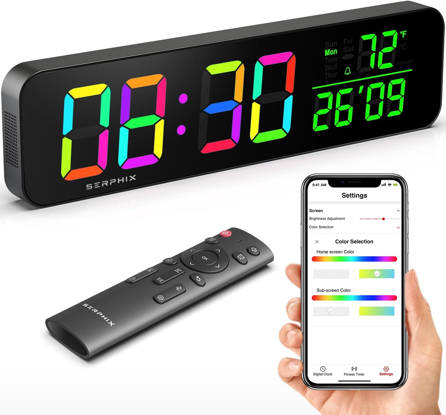 SERPHIX 15.2" Digital Wall Clock Gym Timer with App & Remote Control